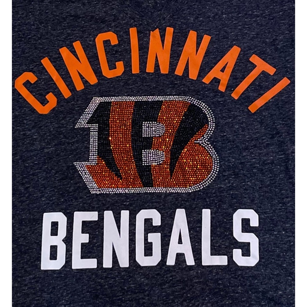 NFL Cincinnati Bengals Women's V Neck T Shirt Sparkle Logo Orange White Size M - Picture 6 of 13